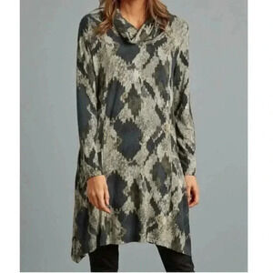 APT Designs NWT Driftwood Cowel Neck Lagenlook Long Sleeve Front Pocket Tunic SM